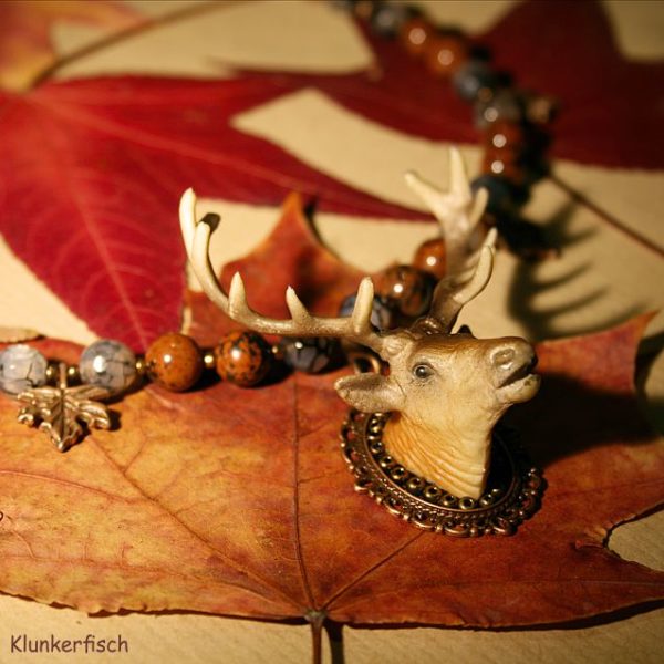 Herbstliches Collier *Brauner Hirsch* mit Jaspis und Drachen-Achat